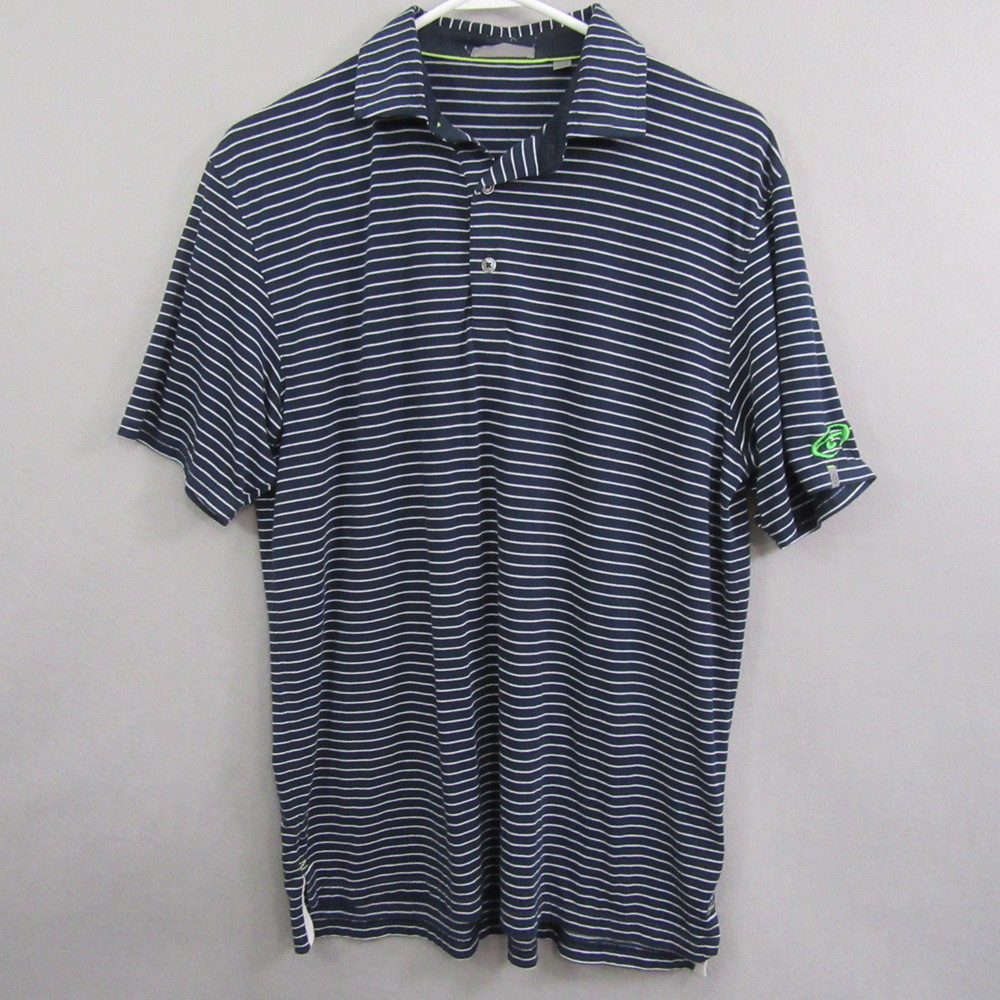 Tasc Mens Polo Shirt M Blue Striped Golf Performance Short Sleeve Stretch